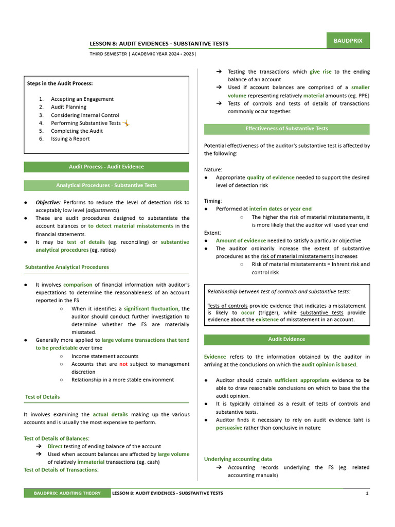 Substantive Tests in Audit Evidence | PDF | Audit | Financial Audit