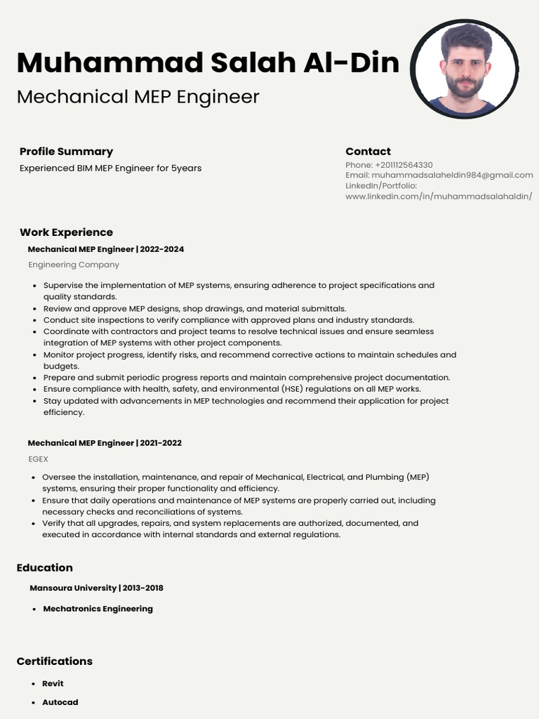 MEP Engineer Resume: Muhammad Al-Din | PDF