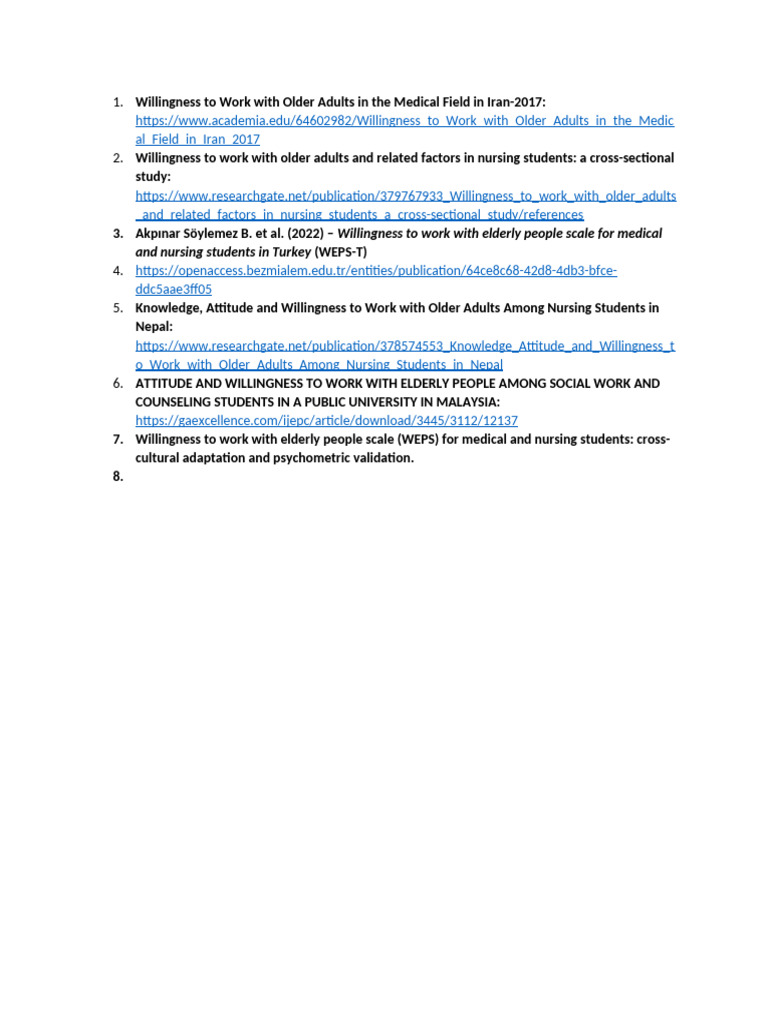Willingness To Work With Elderly People Scale | PDF