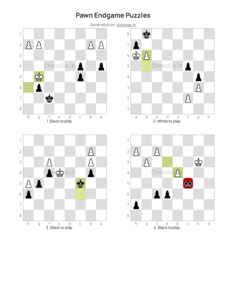 Pawn Endgame Puzzles and Solutions | PDF | Chess | Chess Theory