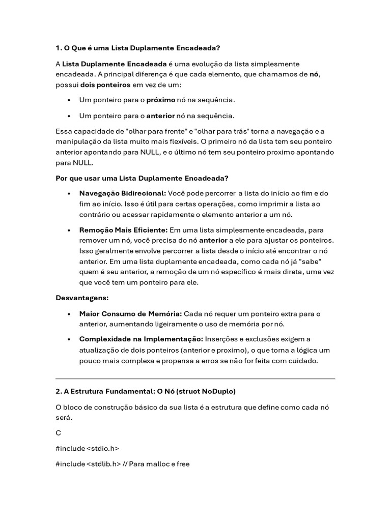 Estrutura e Operações de Lista Duplamente Encadeada | PDF | Ponteiro ...