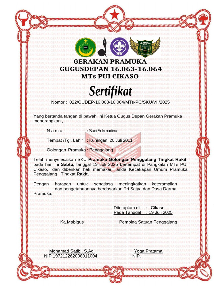 Sertifikat Rakit 2025 | PDF