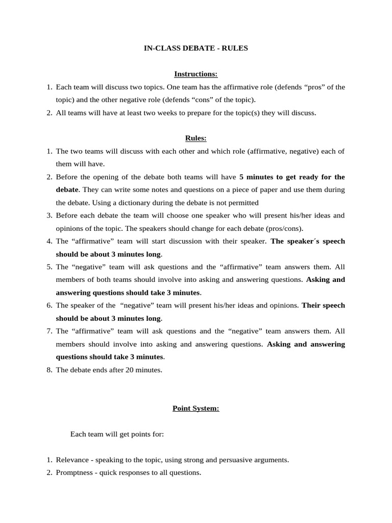 In-Class Debate Rules and Guidelines | PDF