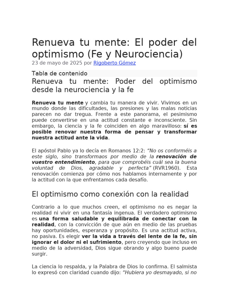 Renueva Tu Mente | PDF | Mente | Fe