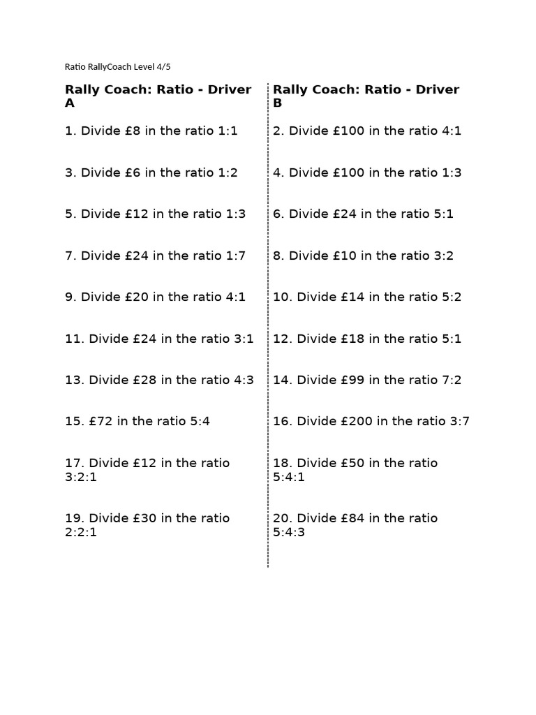 12.2 Rally Coach Ratio Easier Level 4 To 5 | PDF