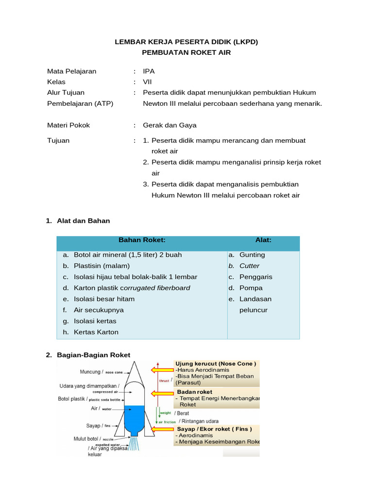 LKPD Pembuatan Roket Air Sederhana | PDF
