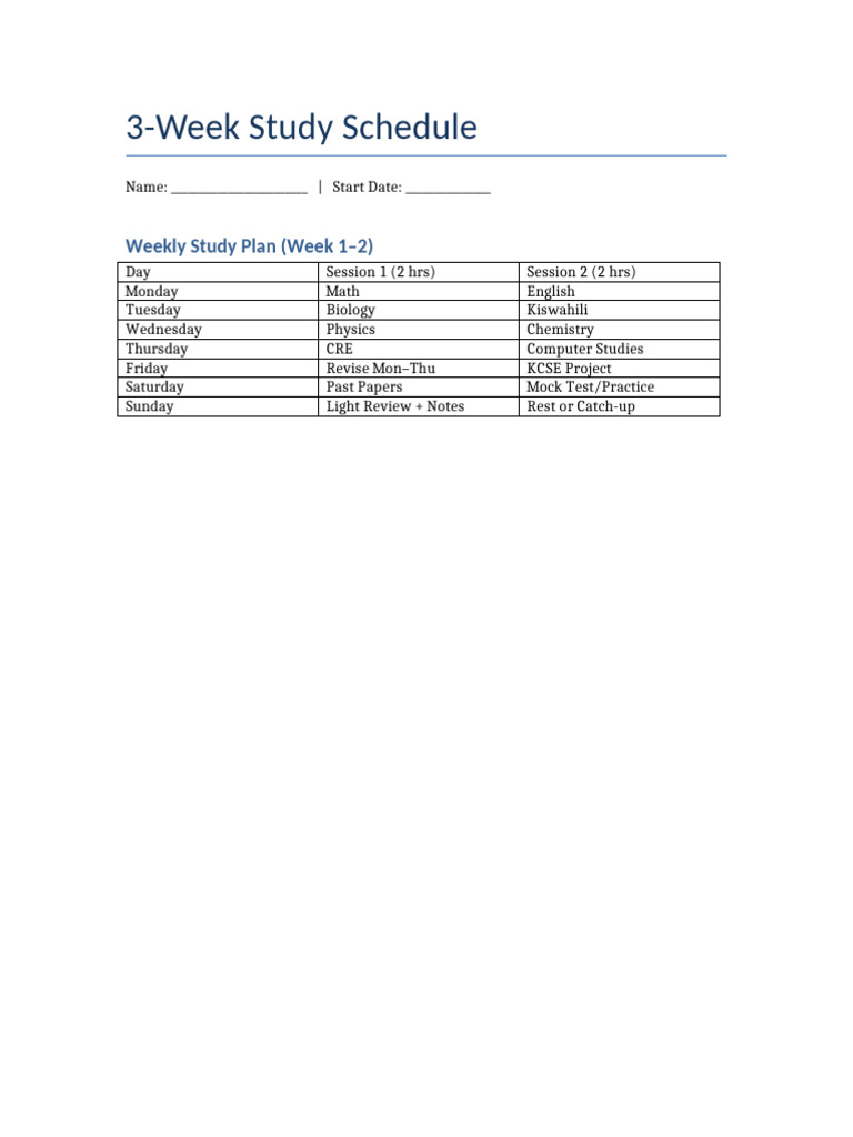 3 Week Study Schedule | PDF