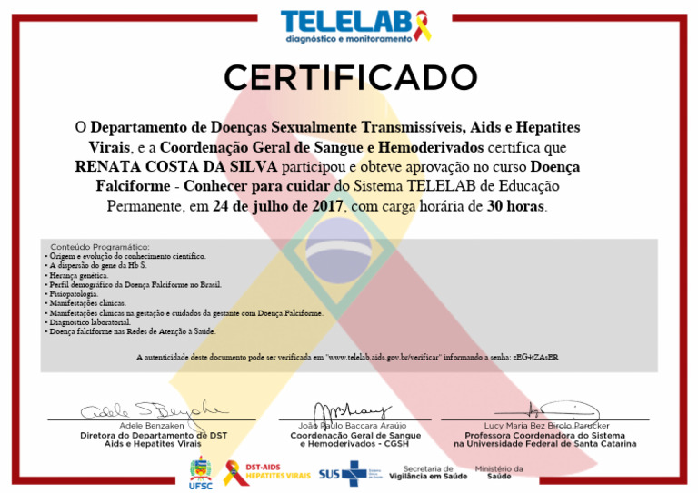 Certificado de Curso sobre Doença Falciforme | PDF