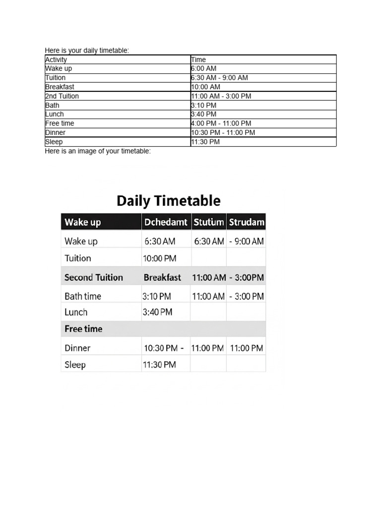 Daily Timetable Overview | PDF