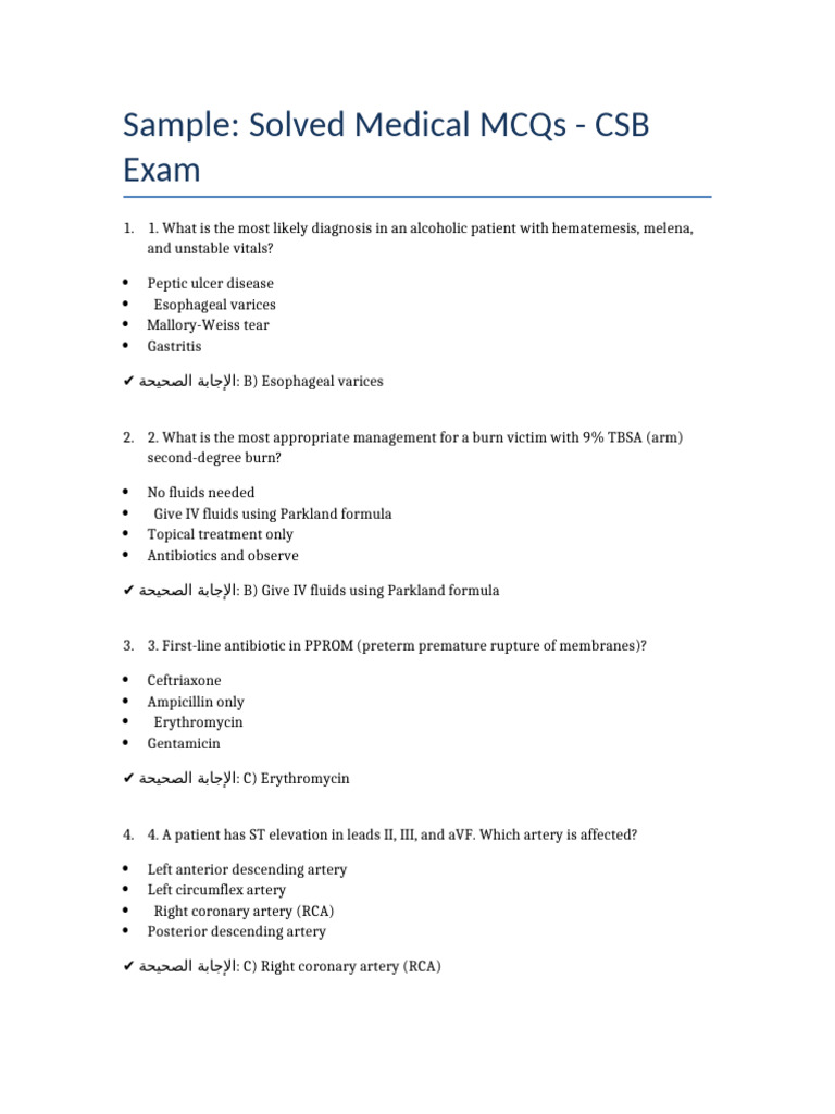 CSB Exam Sample 10 Solved | PDF