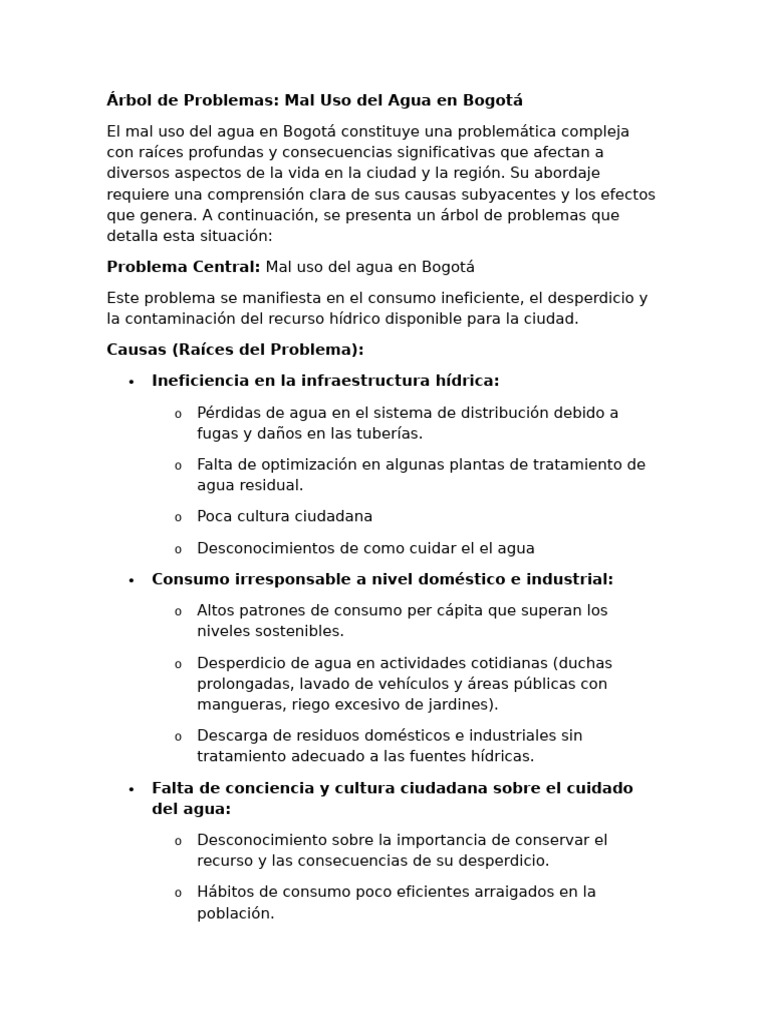 Mal Uso del Agua en Bogotá: Causas y Efectos | PDF | Agua | Degradación ...