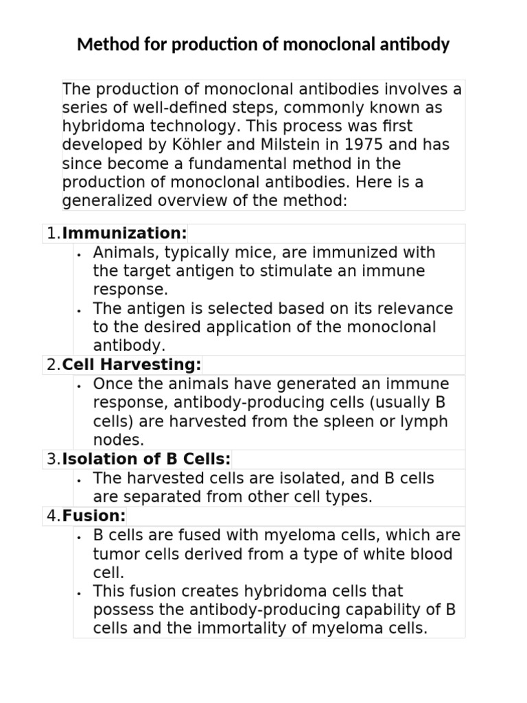 Monoclonal Antibody Production Steps | PDF | Monoclonal Antibody | Antibody
