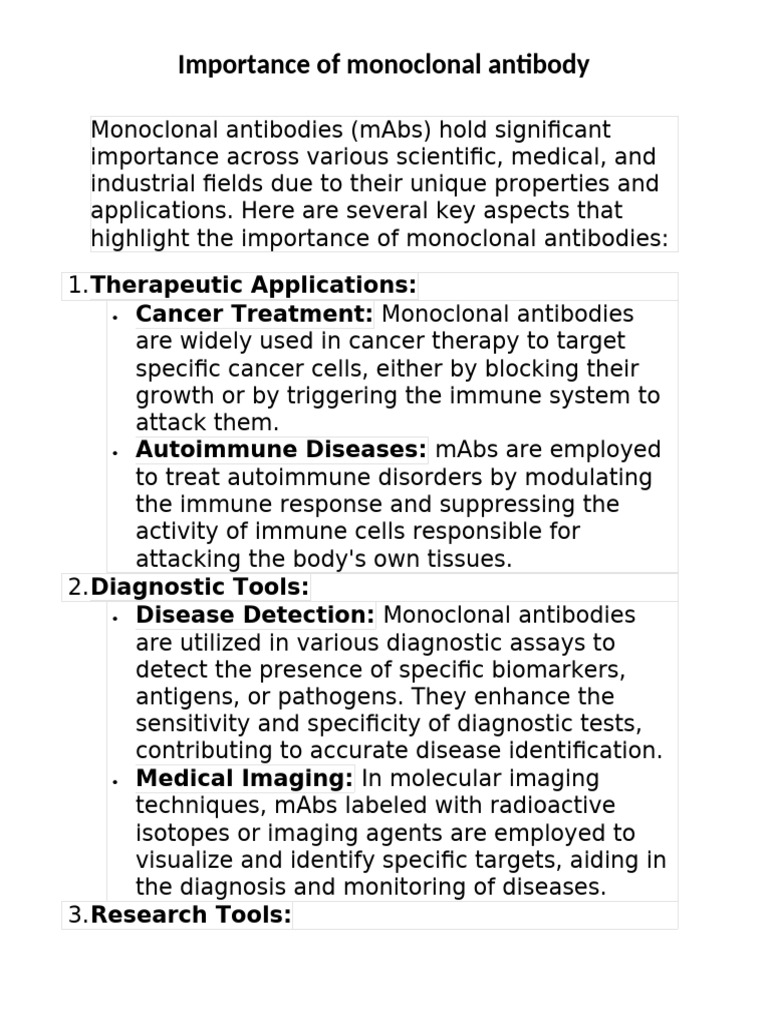 Importance of Monoclonal Antibodies | PDF | Monoclonal Antibody | Antibody