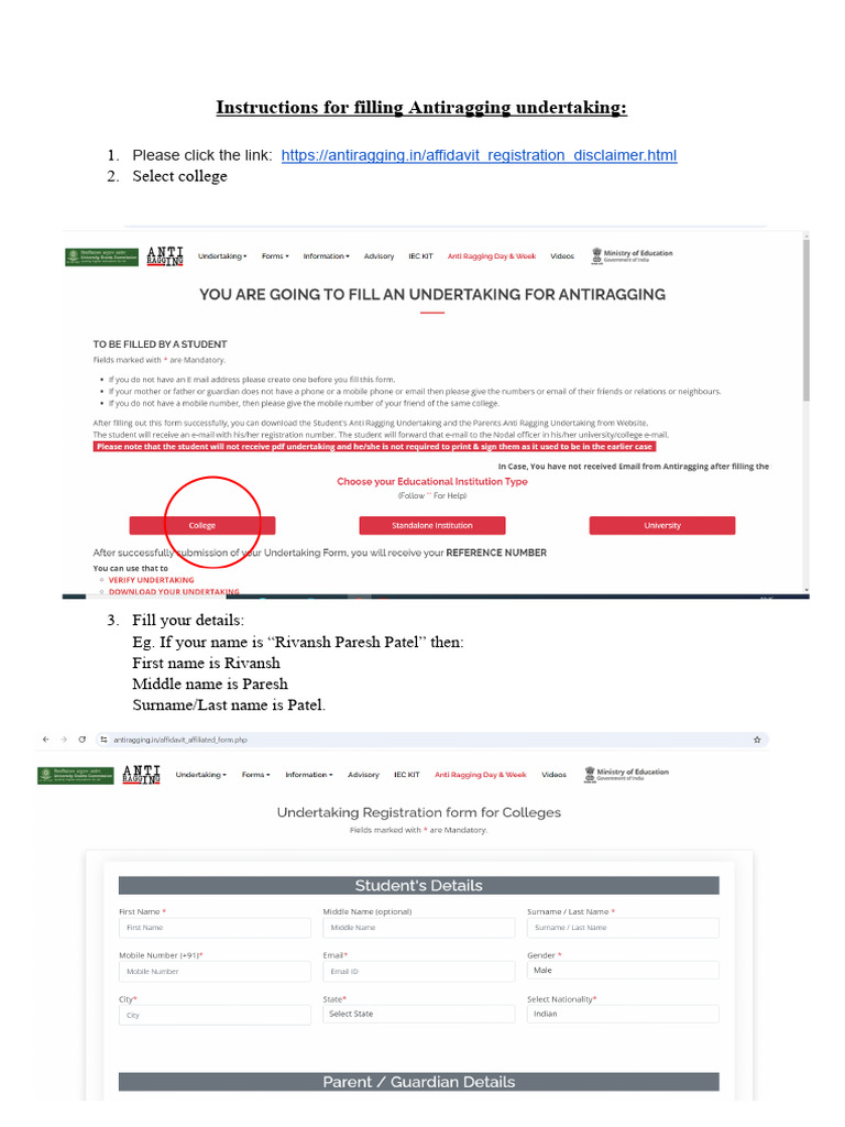 Filling the Antiragging Form Guide | PDF