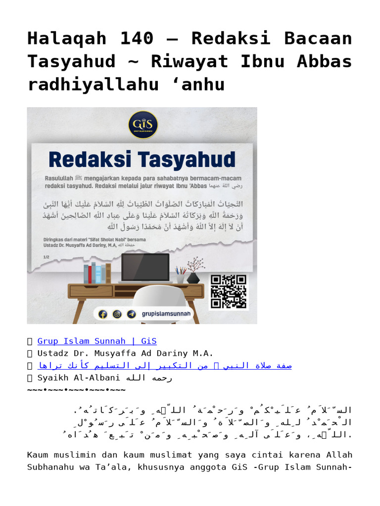 Redaksi Tasyahud Ibnu Abbas dalam Shalat | PDF