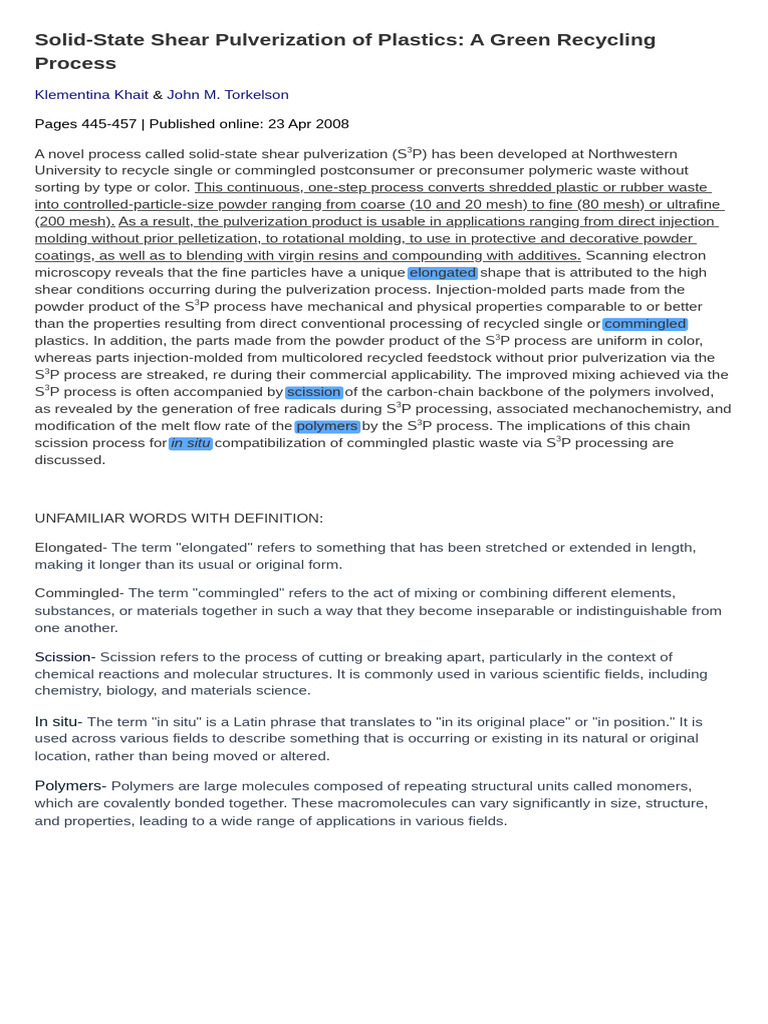 A Novel Process Called Solid-State Shear Pulverization (S3P) Has Been ...