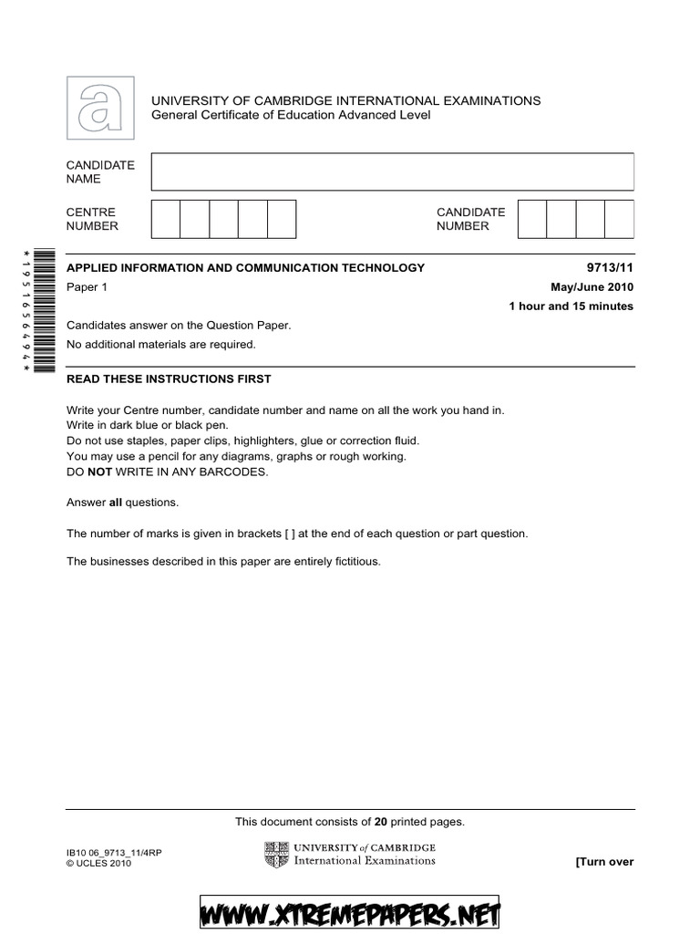 Cambridge ICT A-Level Exam Paper 2010 | PDF