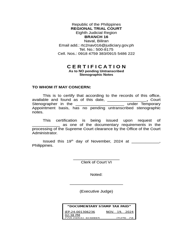 Certification of No Pending Stenographic Notes | PDF