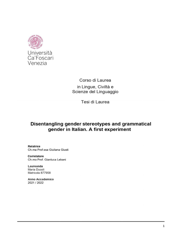 Italian Gender Stereotypes in Language | PDF | Grammatical Gender ...