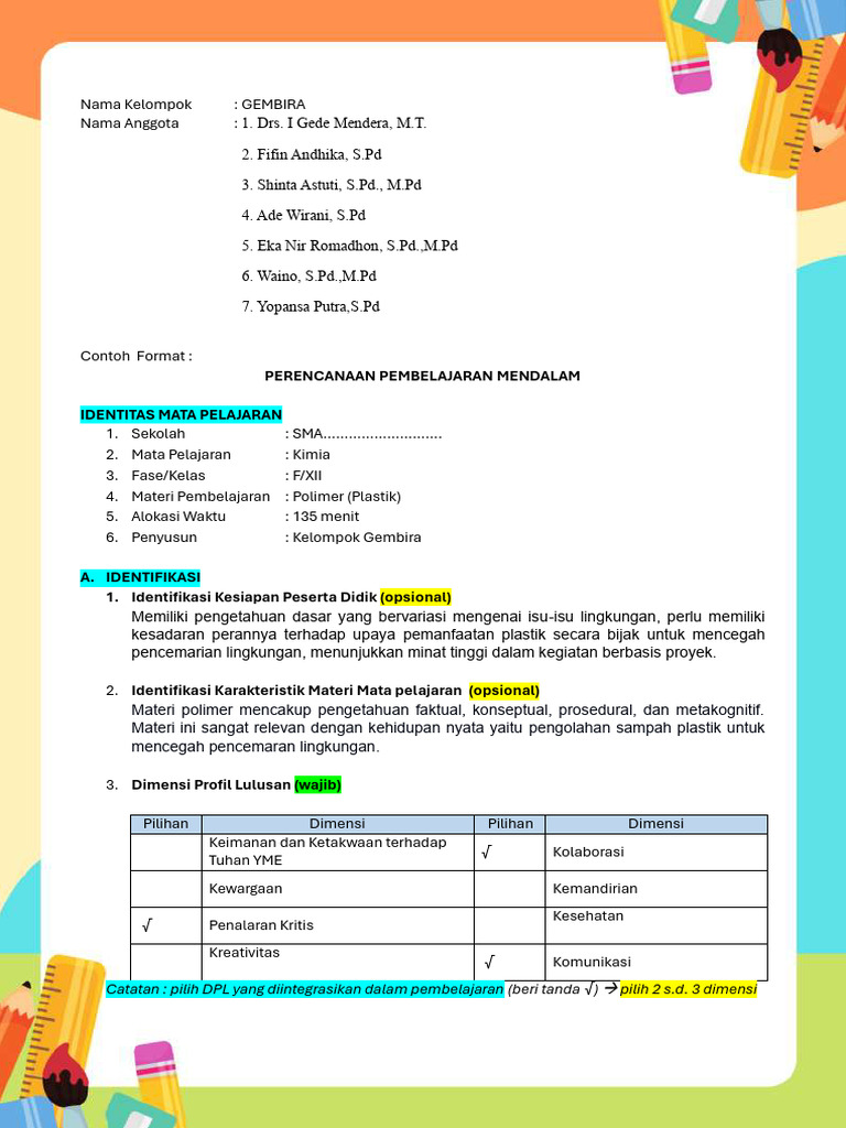 RPP Pembelajaran Polimer Berbasis Proyek | PDF