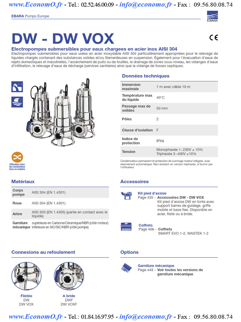 Pompes submersibles EBARA DW VOX | PDF | Pompe