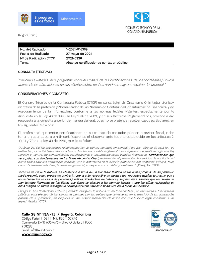 2021 0336 Alcance Certificaciones Contador Publico F | PDF | Contador ...