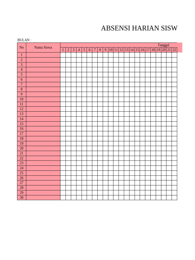 Absen Harian Siswa Bulan Ini | PDF