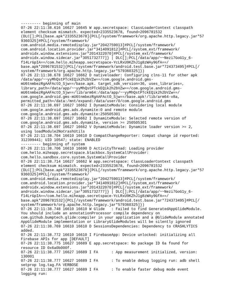 Com - Hello.miheapp - Secretspace Logcat | PDF | Computing | Software