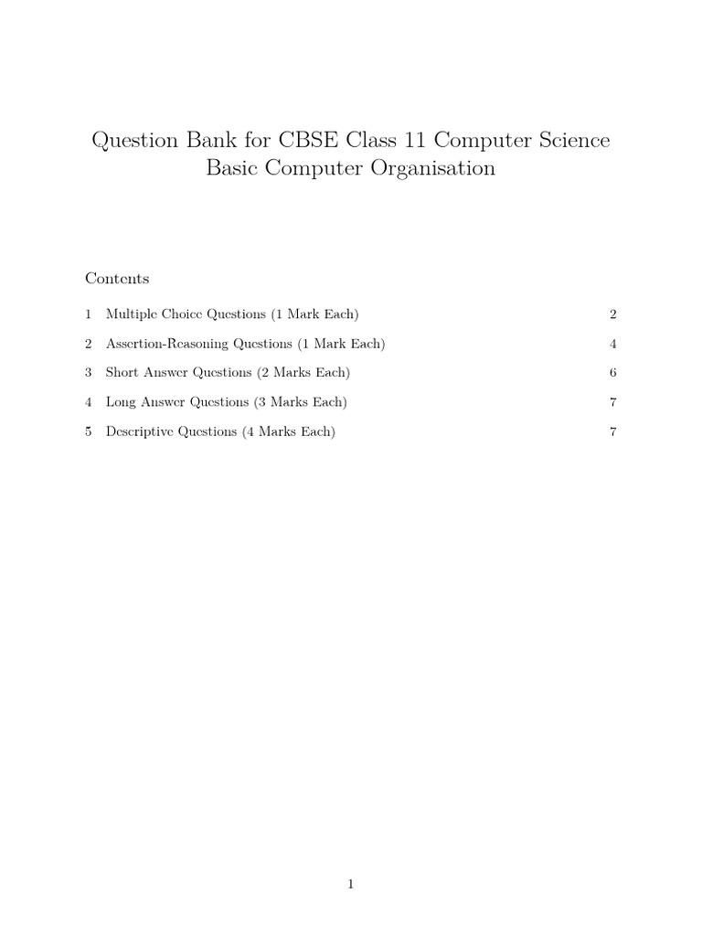 CBSE Class 11 Computer Science Question Bank | PDF | Computer Data ...