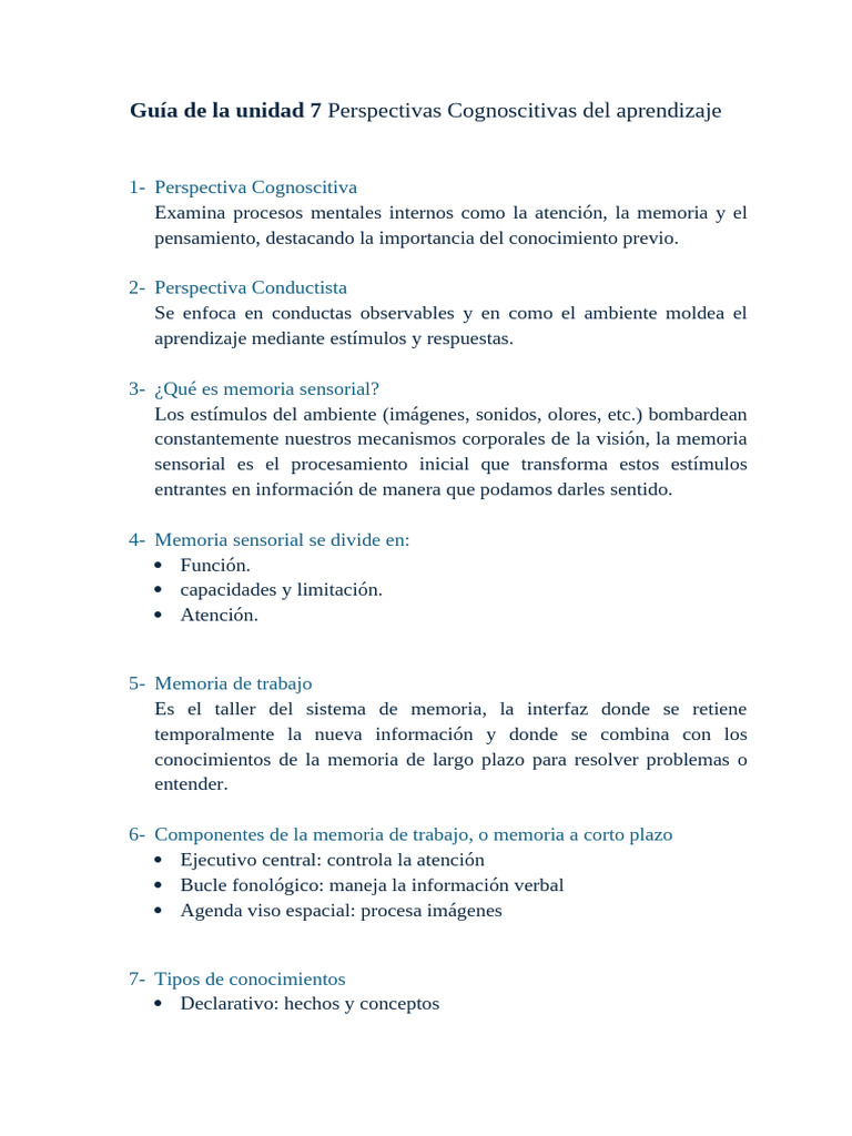 Perspectivas Cognoscitivas del Aprendizaje | PDF | Memoria | Memoria de ...