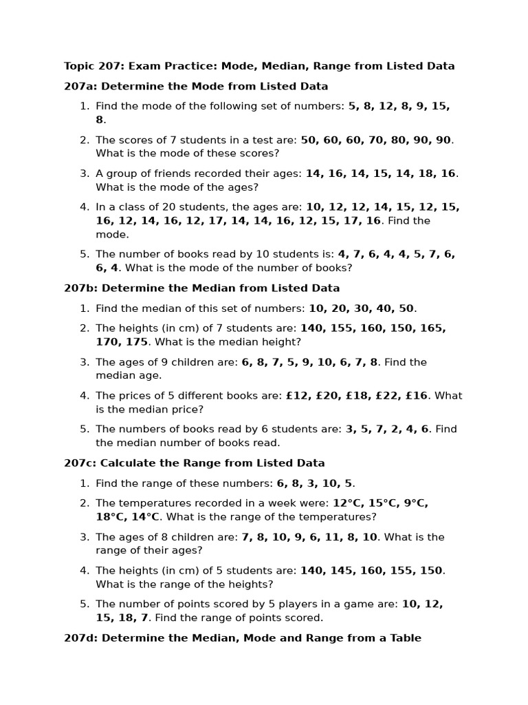 Finding the Mode in Student Data | PDF | Mean
