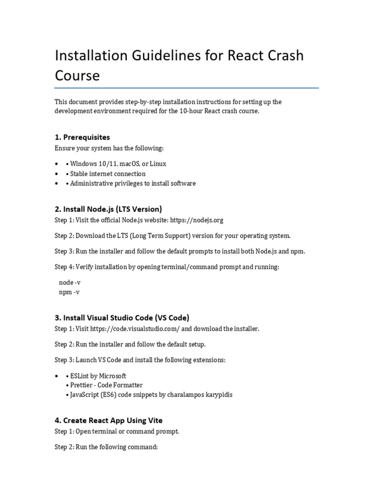 React Crash Course Installation Guide | PDF