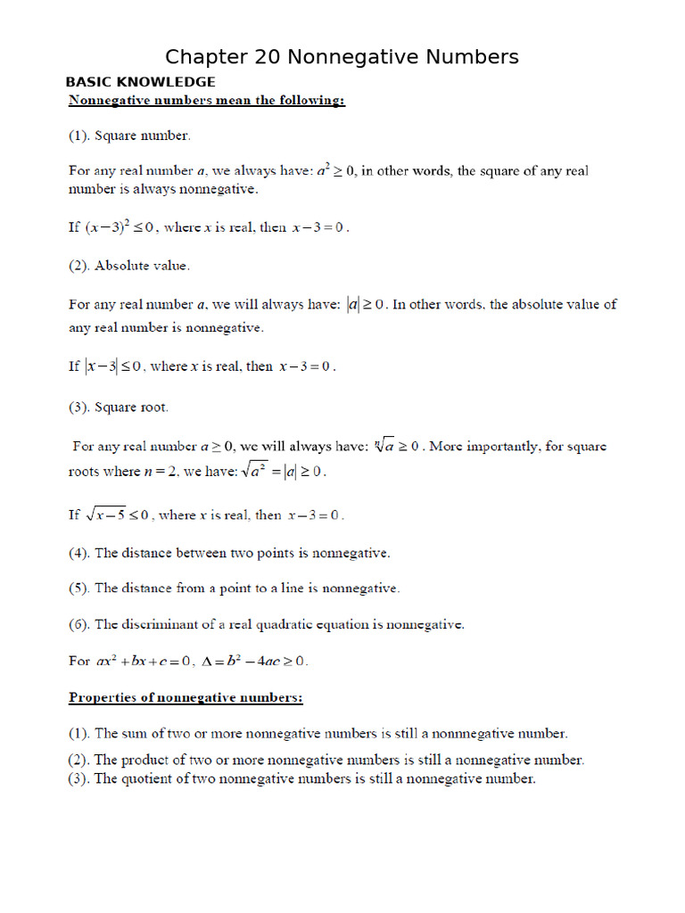 Nonnegative Numbers and Their Sums | PDF