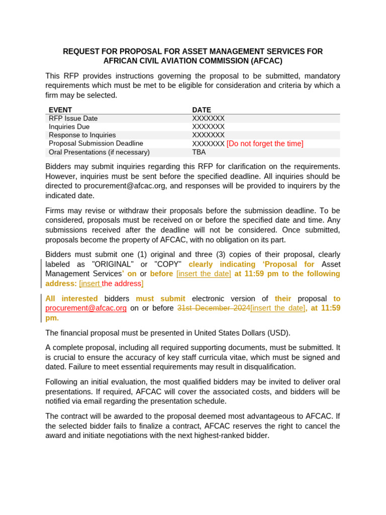 RFP for AFCAC Asset Management Services | PDF | Investment Management ...