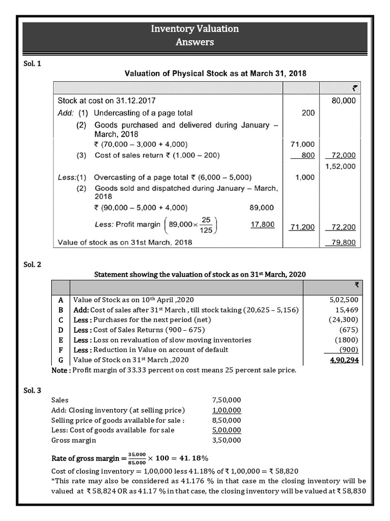 Inventory Valuation Statements and Solutions | PDF | Cost Of Goods Sold ...