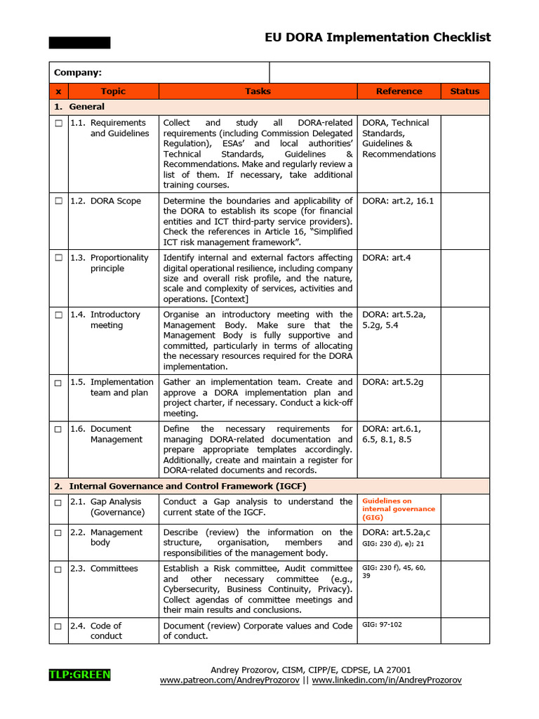 DORA - DORA Implementation Checklist | PDF | Risk Management ...