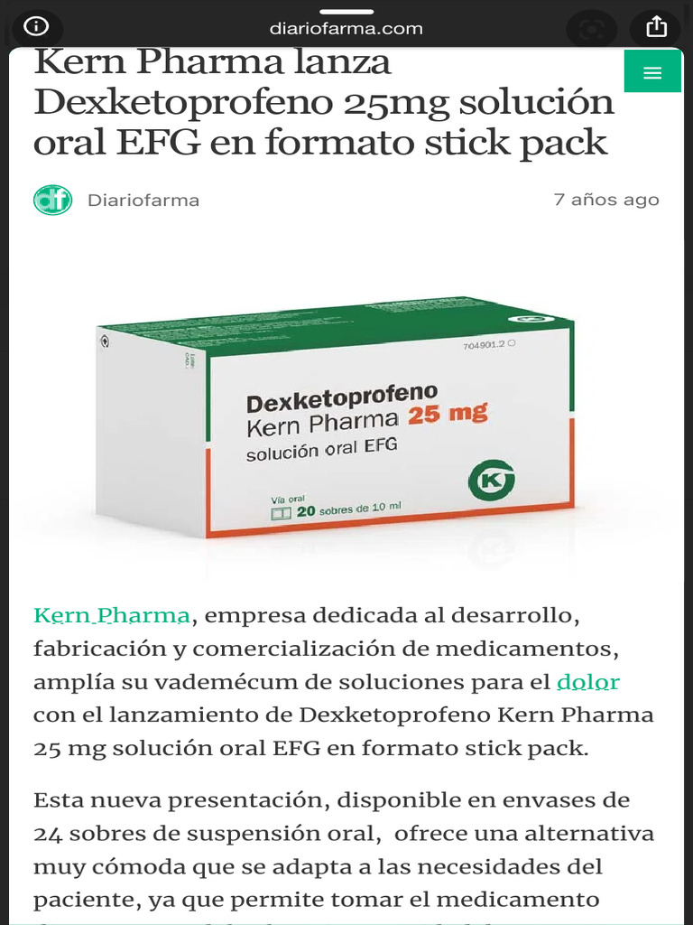 Kern Pharma Lanza Dexketoprofeno 25mg Solución Oral EFG en Formato ...