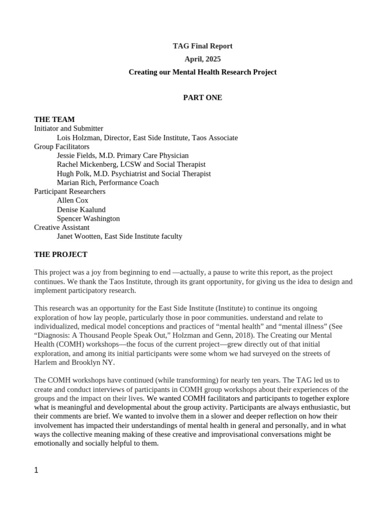 FINALTAP Report.COMH | PDF | Psychological Concepts