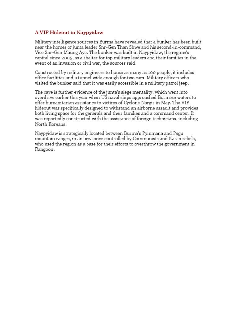 Naypyidaw Military Bunker for Generals | PDF