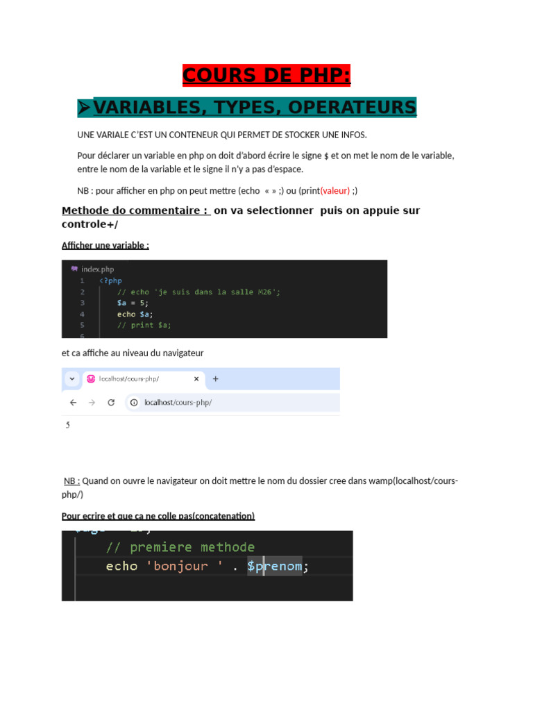 Introduction aux Variables en PHP | PDF