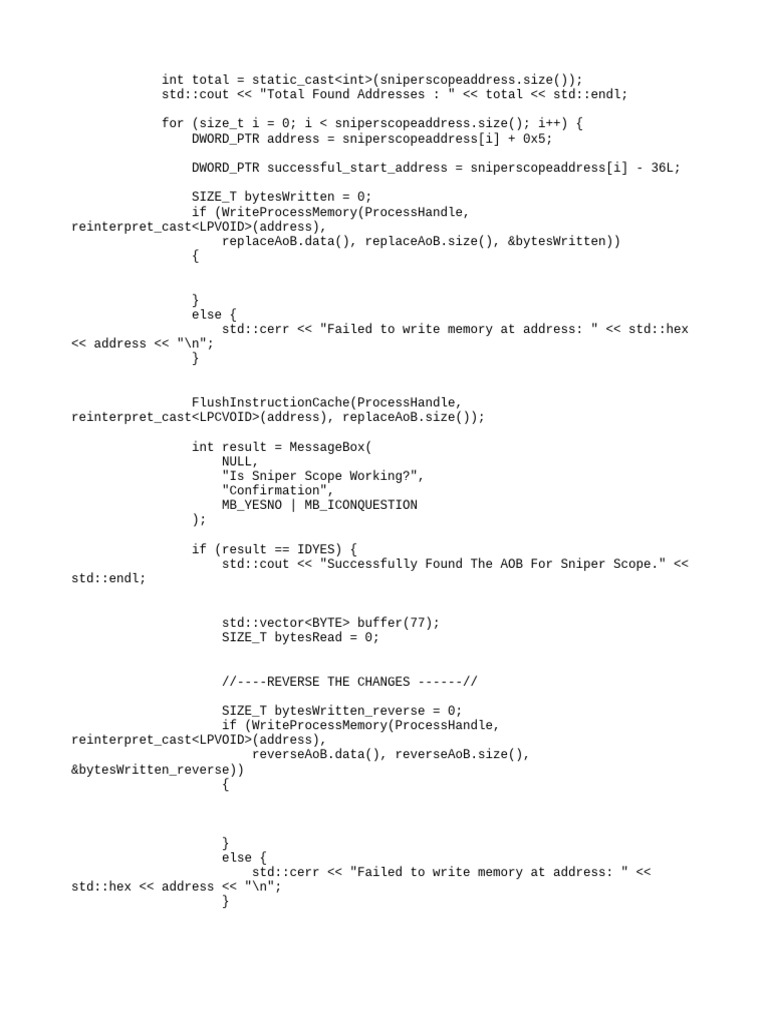 Sniper Scope Memory Manipulation Code | PDF | Computer Programming | C++