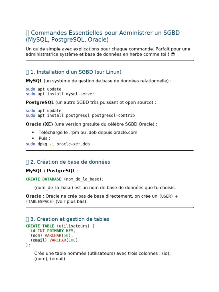 Commandes SGBD : MySQL et PostgreSQL | PDF | Bases de données | SQL