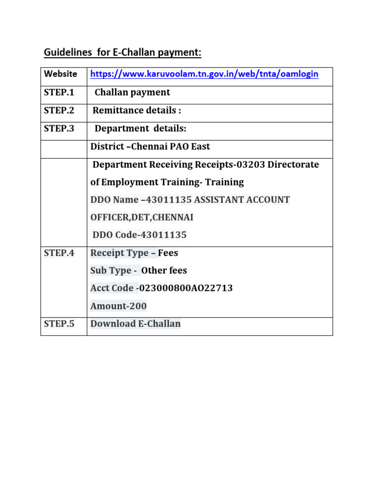 Guidelines For E-Challan Payment:: Website | PDF