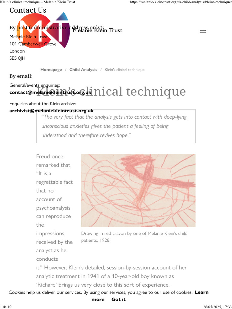 Klein's Child Analysis Technique | PDF | Psychoanalysis | Behavioural ...