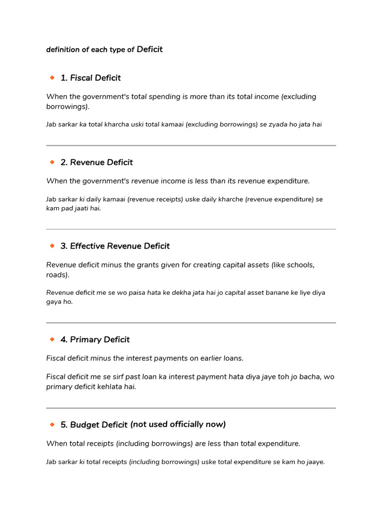 Definition of Each Type of Deficit | PDF | Government Budget Balance ...