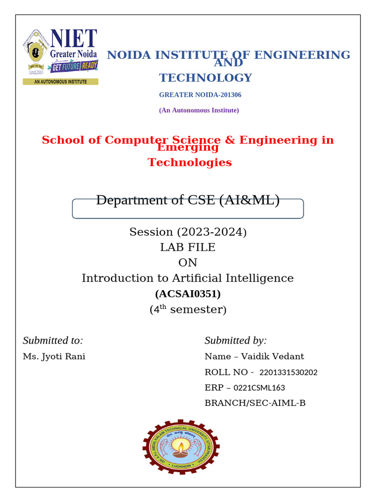 AI Programming Lab File for CSE Students | PDF | Algorithms And Data ...