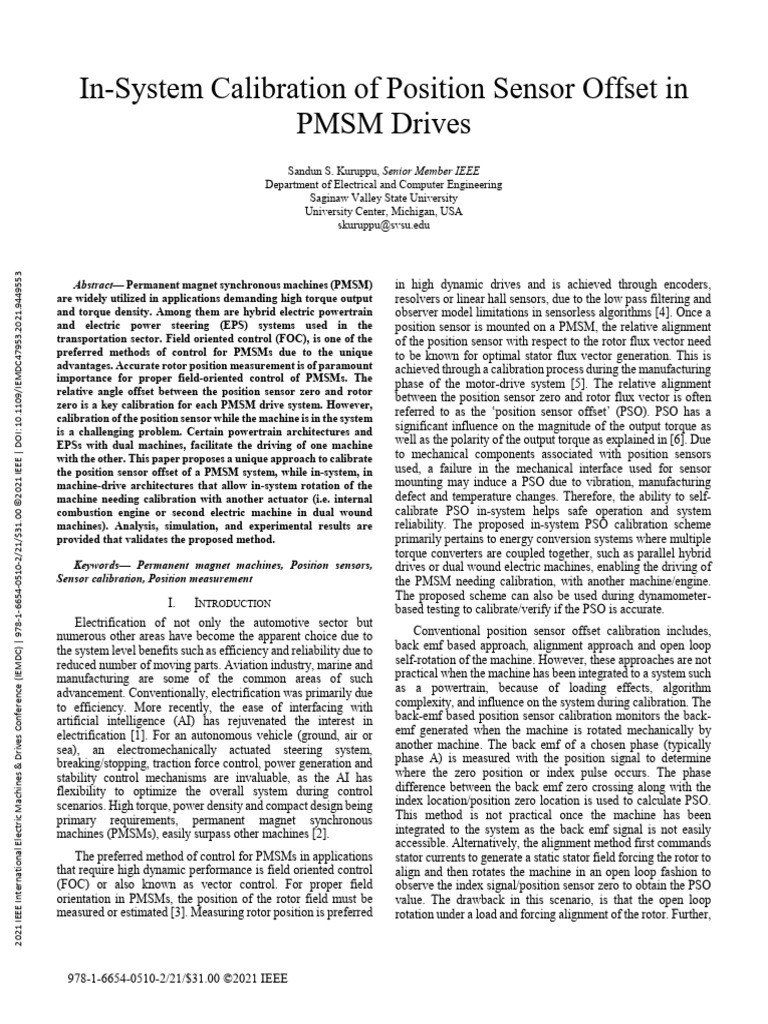 In-System Calibration of Position Sensor Offset in PMSM Drives | PDF ...