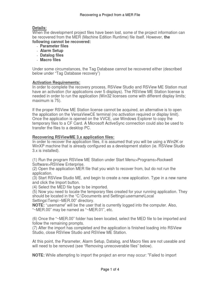 Recovering A Project From A MER File | PDF | Windows 2000 | Computer File