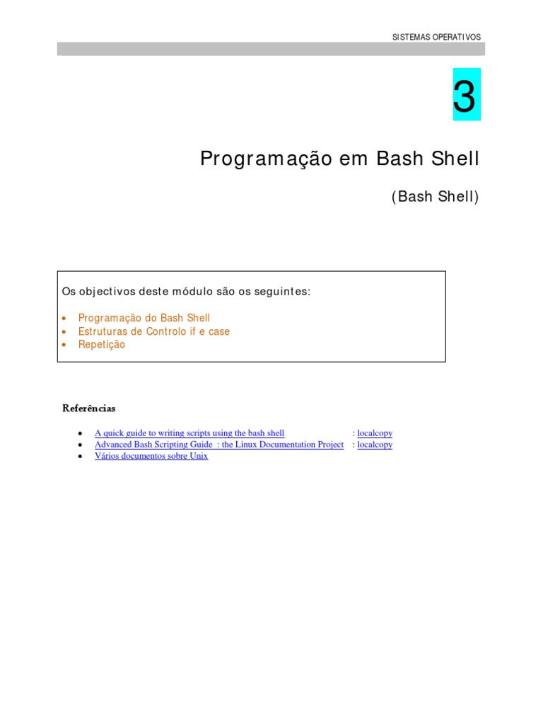 Programacao Bash | PDF | Shell (informática) | Linguagem de script