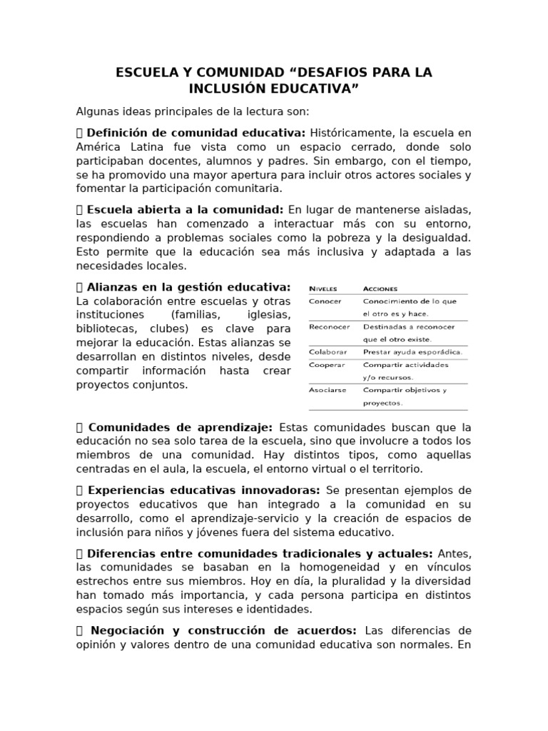 Escuela y Comunidad | PDF | Inclusión (Educación) | Escuelas